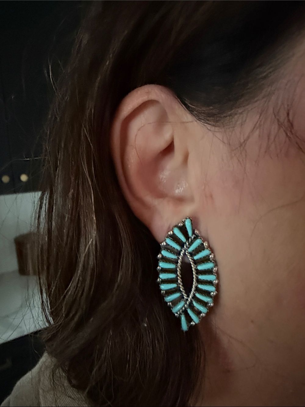 Navajo Turquoise Needlepoint Earrings